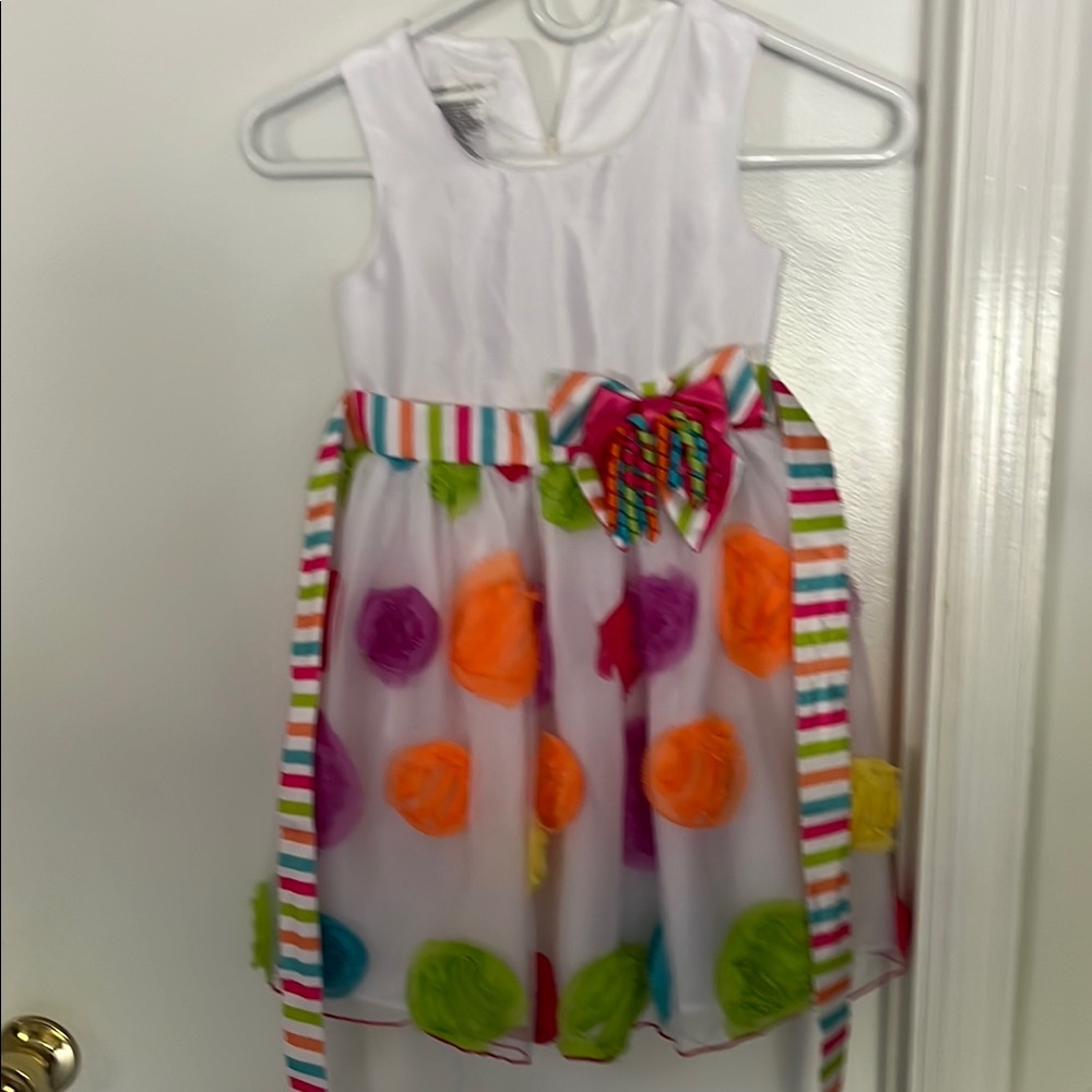 Colorful Polka Dot Dress with Striped Bow
